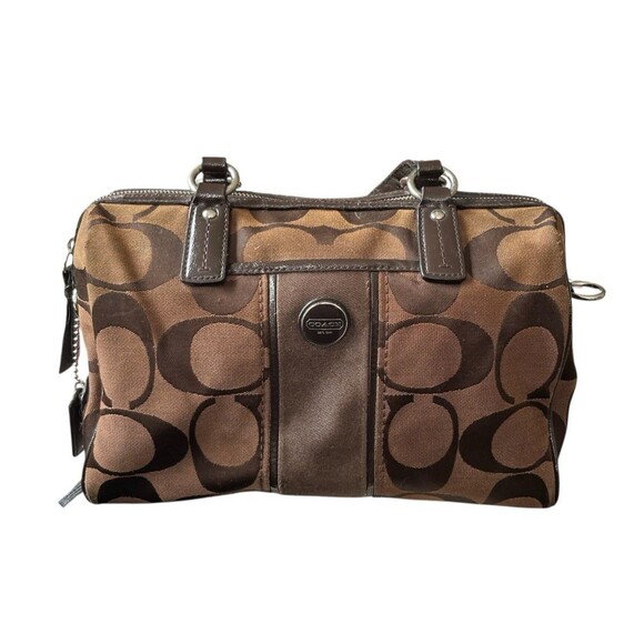 Coach F24364 Purse Signature Canvas Chocolate Brown Stripe Bag2 Hangtags READ